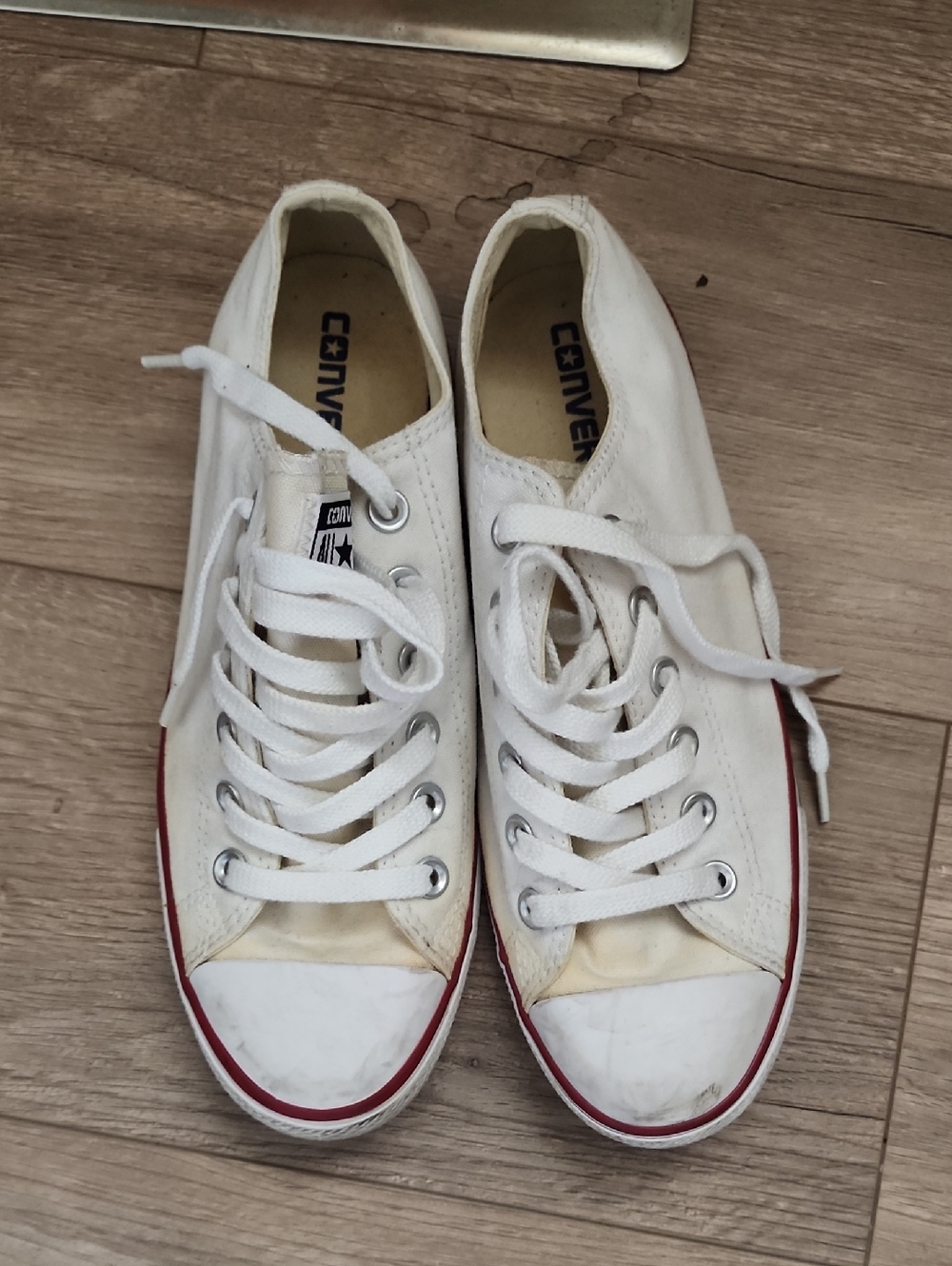 Converse White Canvas Low-Top Sneakers with Red Trim